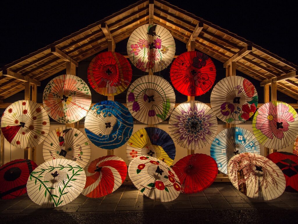 japanese umbrellas, parasols, illuminated, umbrellas, night, evening, japanese, yamaga, kyushu, japan, japan, japan, japan, japan, japan-636870.jpg